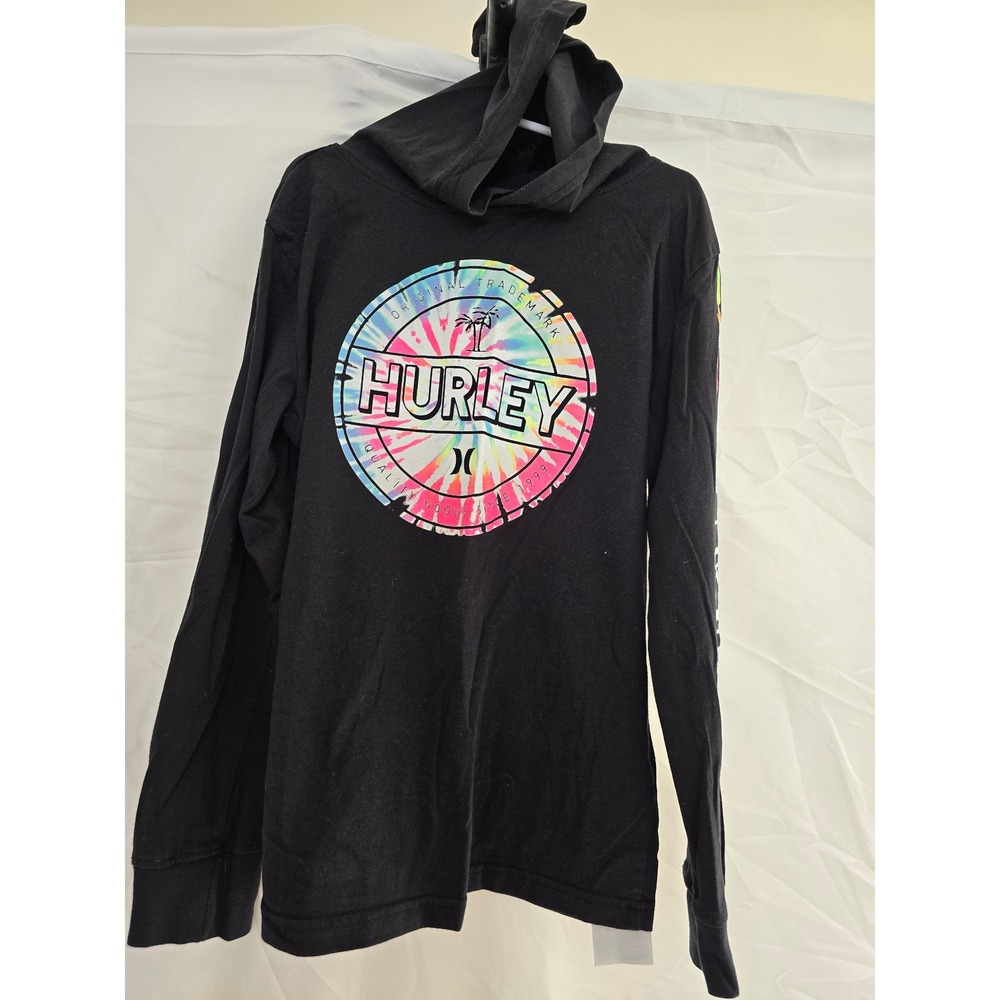Kids Hurley Tie Dye Graphic Hoodie Long Sleeve Black Size M 10-12 Years